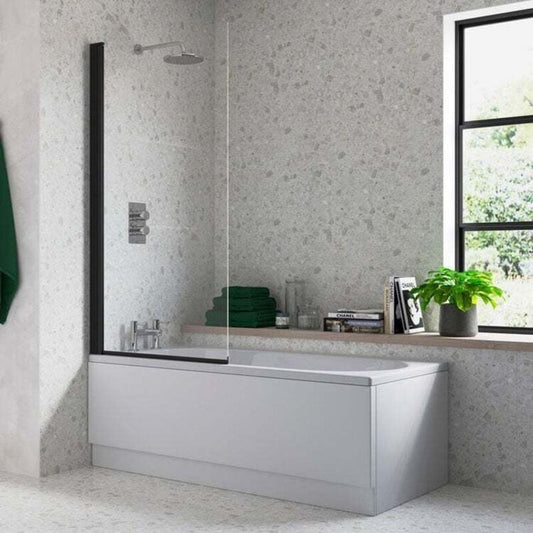 Square Edge Bath Screen Matt Black 6mm Thick - Adjustment 790-805 - 800 x 1400mm