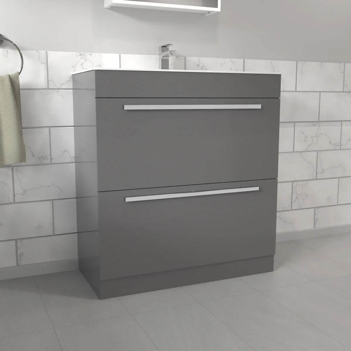DEVON 800 Floorstanding Drawers Matt Grey Ceramic Basin - 810w x 825h x 395d