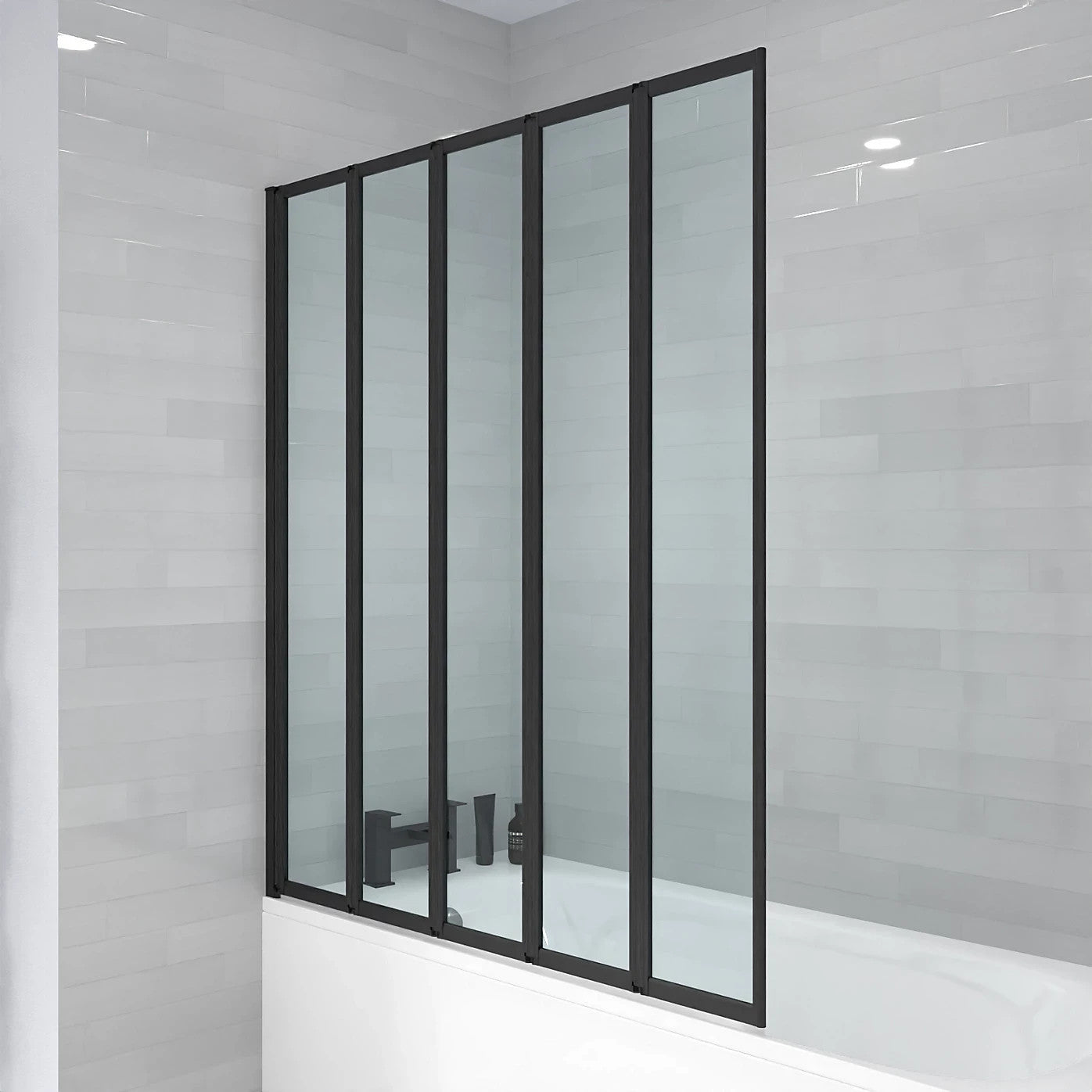 5 Folding Bath Screen Matt Black 4mm Thick Adjustment 1190-1205 - 1200 x 1400mm
