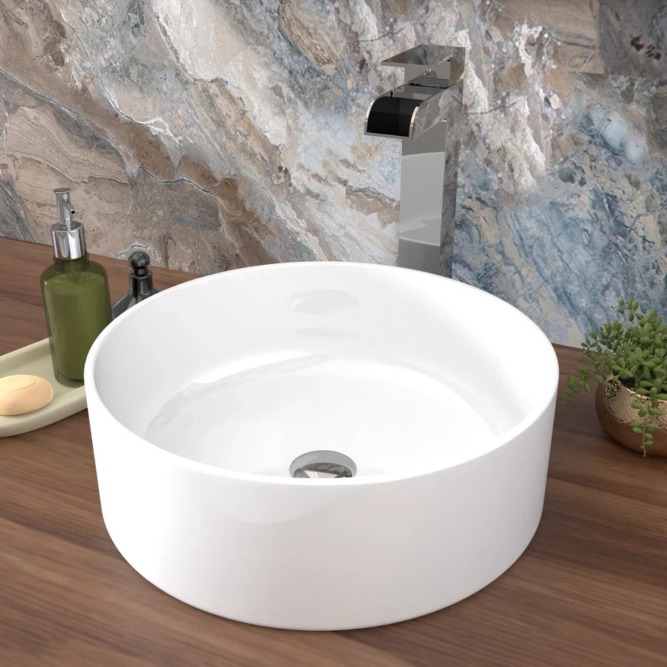 Round Countertop Basin White 360w x 120h x 360d