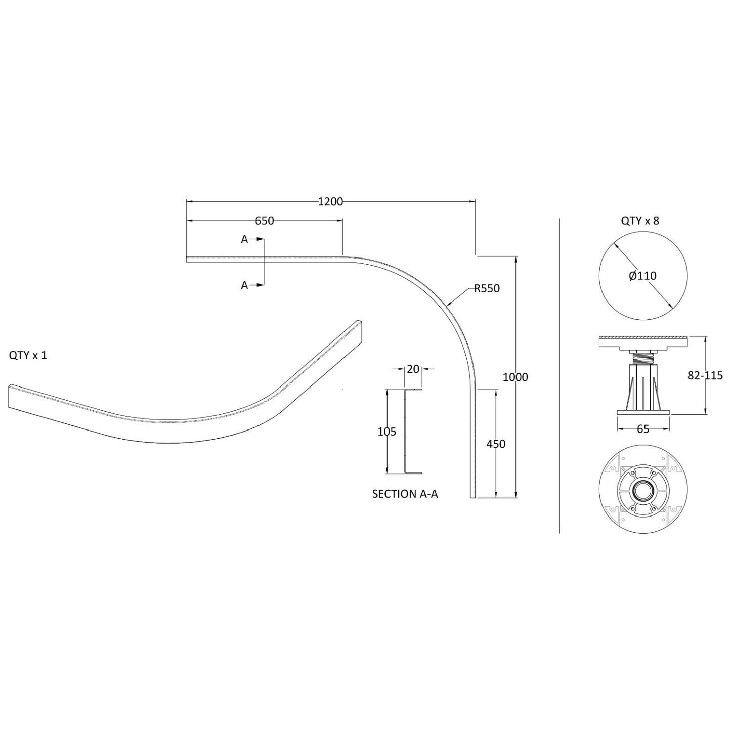 Leg Set for 1000-1200 Quad & Offset Trays – Durable & Easy Installation