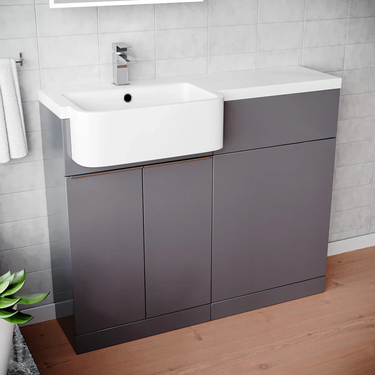 PRELIM 1000 Left Freestanding Anthracite Resin Basin - 996w x 845h x 380d