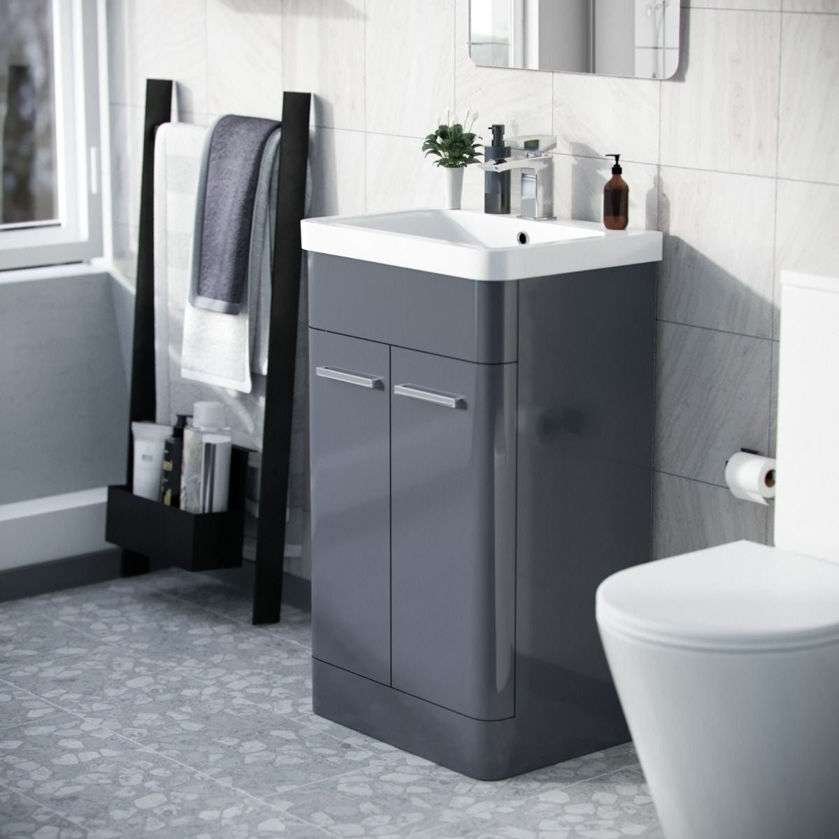 ASHFORD 500 Free Standing Matt Grey Ceramic Basin - 500w x 840h x 385d