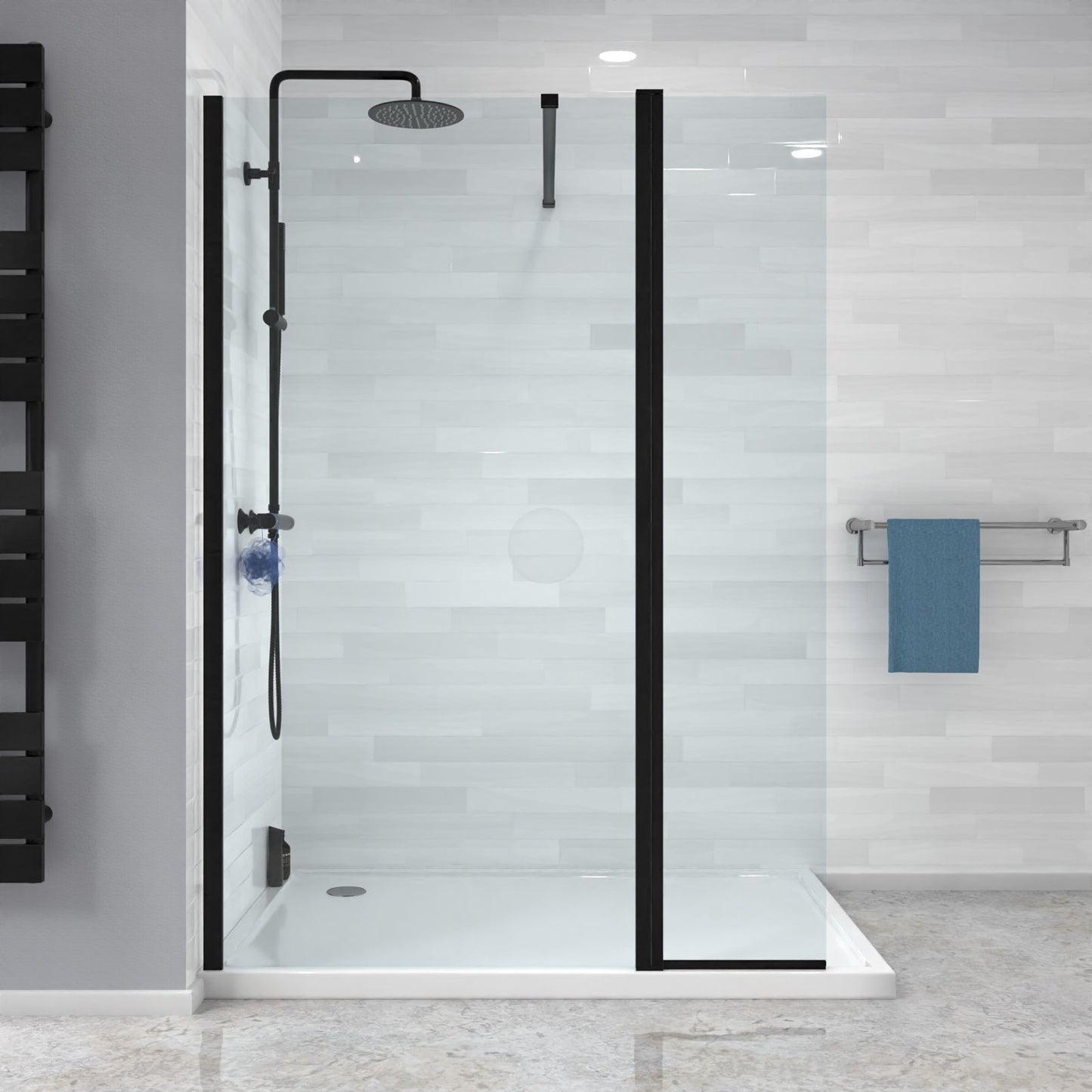 MARINA 8 Wet Room Glass Screen 8mm Clear Glass Matt Black