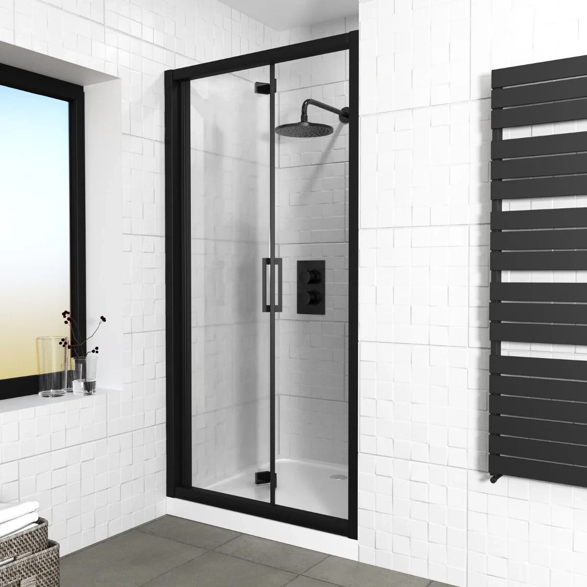 MARINA 6 Bi-fold Door Screen Panel 6mm Clear Glass Matt Black