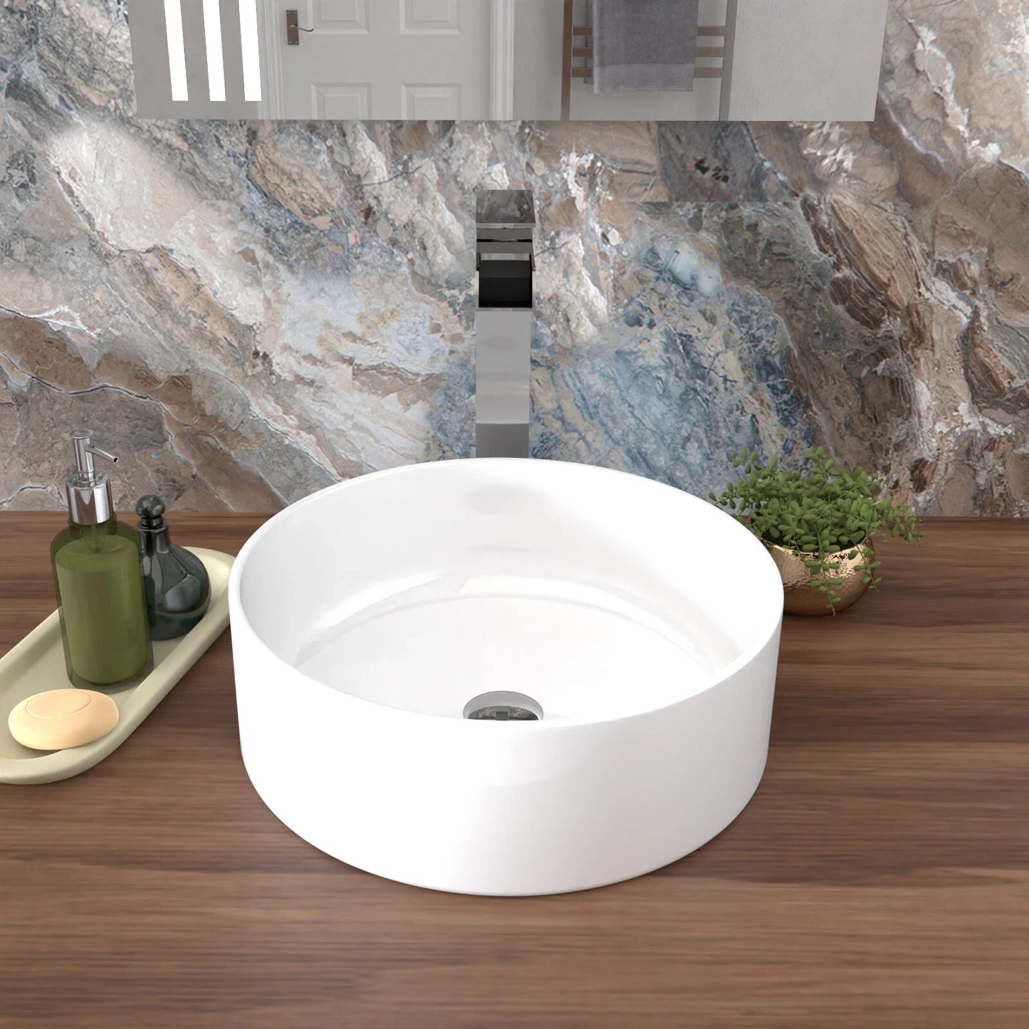 Round Countertop Basin White 360w x 120h x 360d