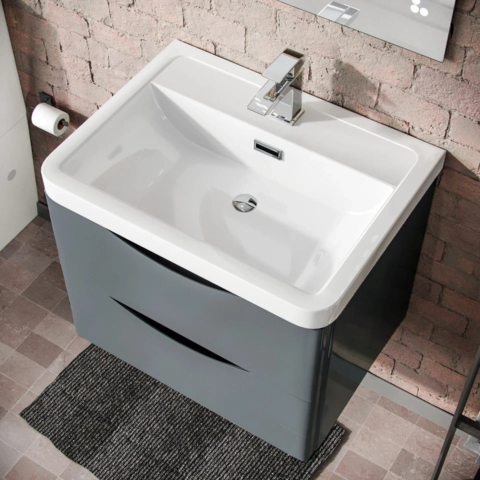 DWELTA 600 Wall Hung Anthracite Ceramic Basin - 600w x 500h x 450d