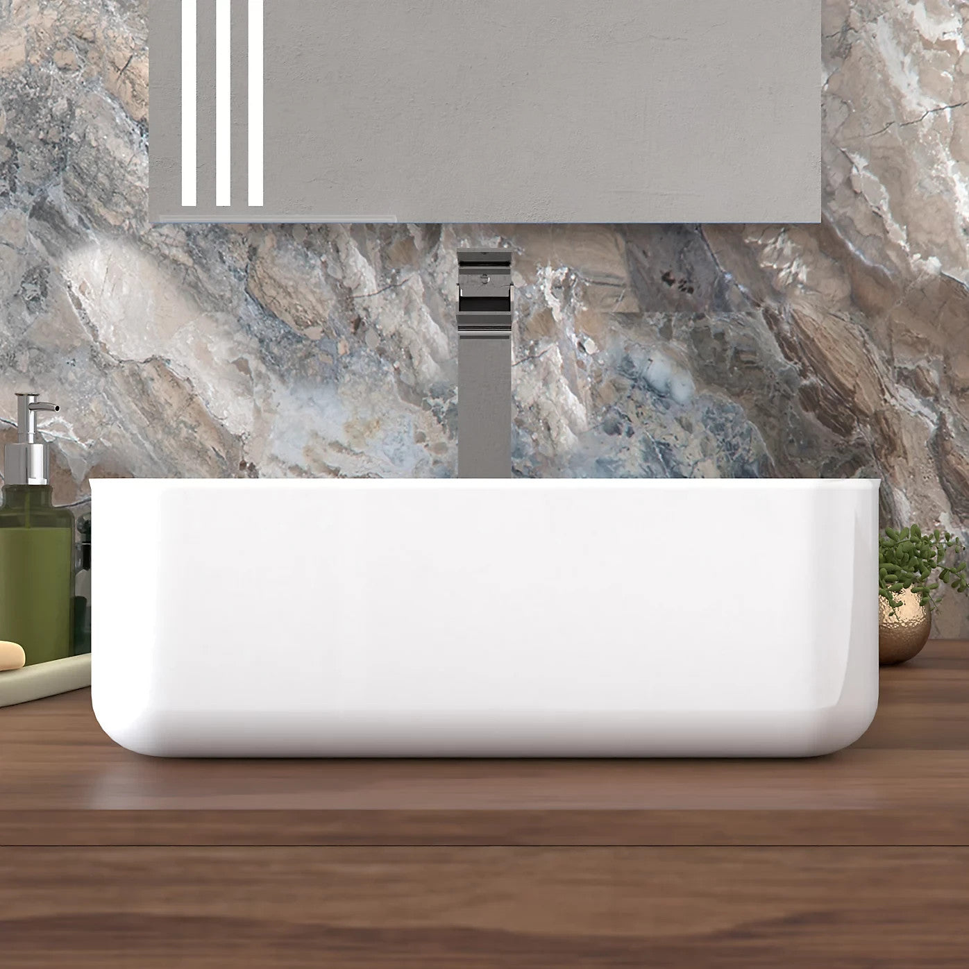 Square Countertop Basin White 390w x 135h x 390d - Waste Not Included