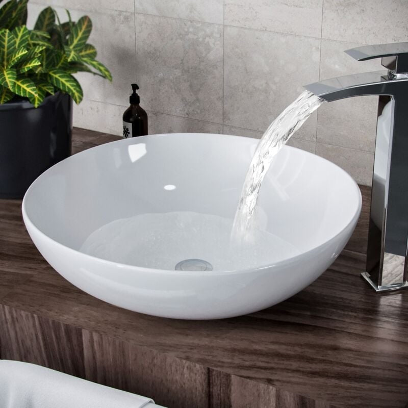 Round Countertop Basin White 400w x 115h x 400d - Waste Not Included