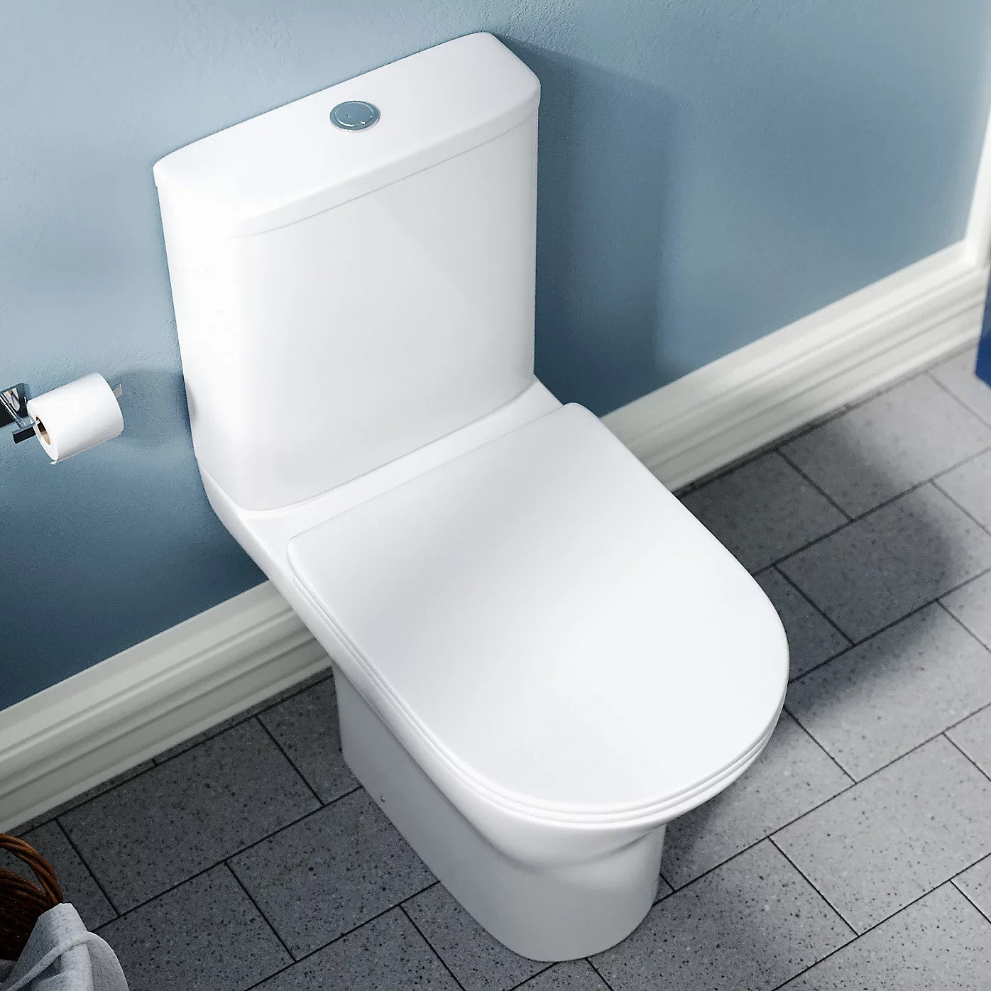 Esen Rimless Comfort Height Close Coupled Toilet & Soft Close Seat - White 385w x 400h x 625d