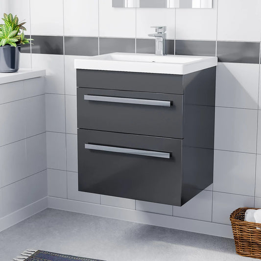 DEVON 500 Wall Hung Twin Drawers Anthracite Basin - 510w x 550h x 390d