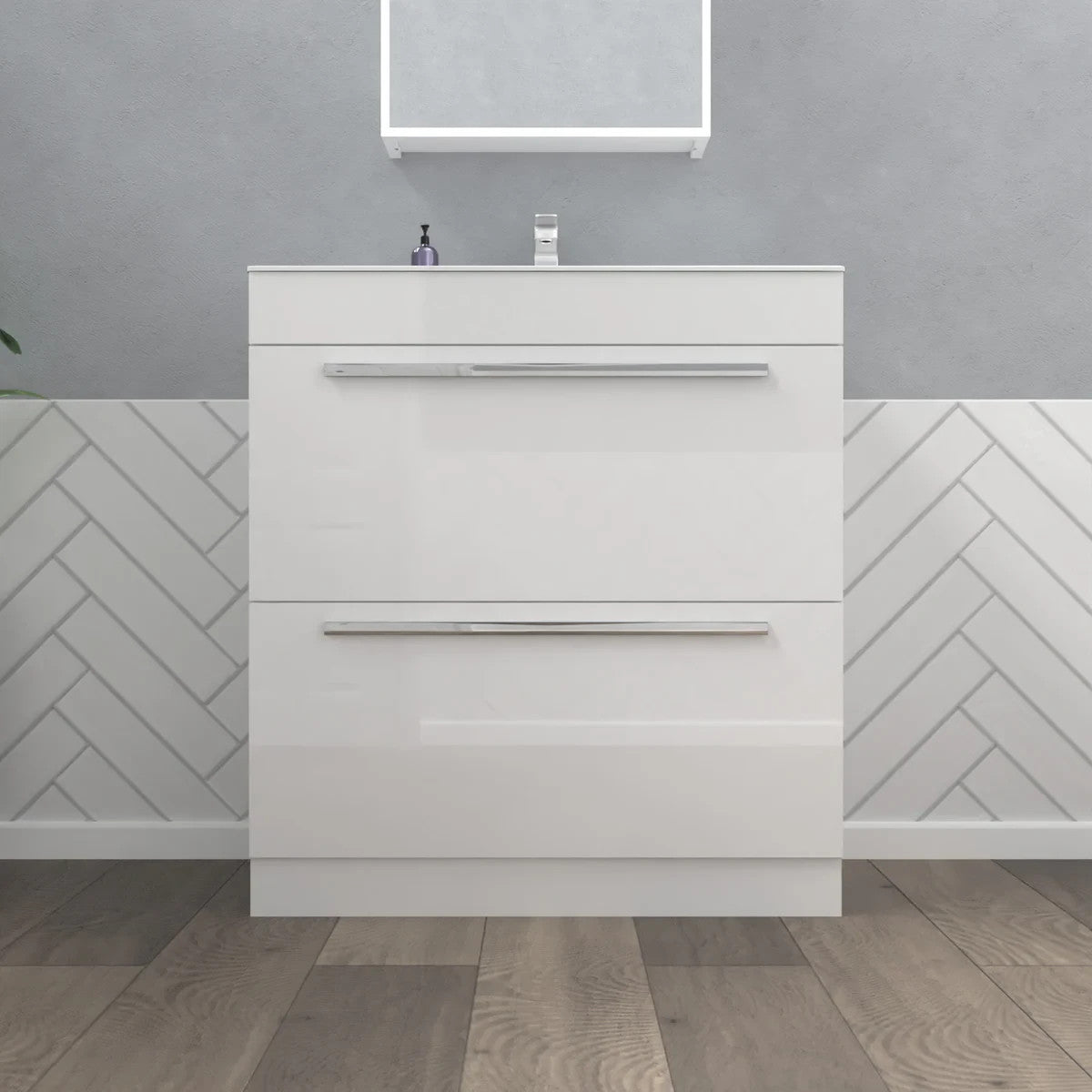 DEVON 800 Floorstanding Drawers White Ceramic Basin - 810w x 825h x 395d