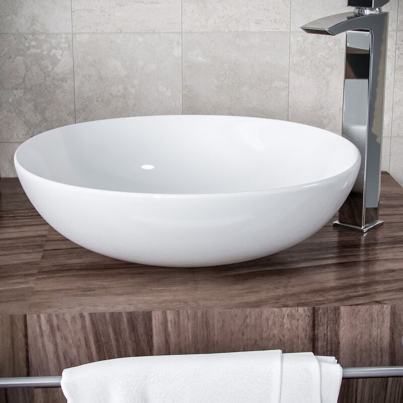 Round Countertop Basin White 400w x 115h x 400d - Waste Not Included