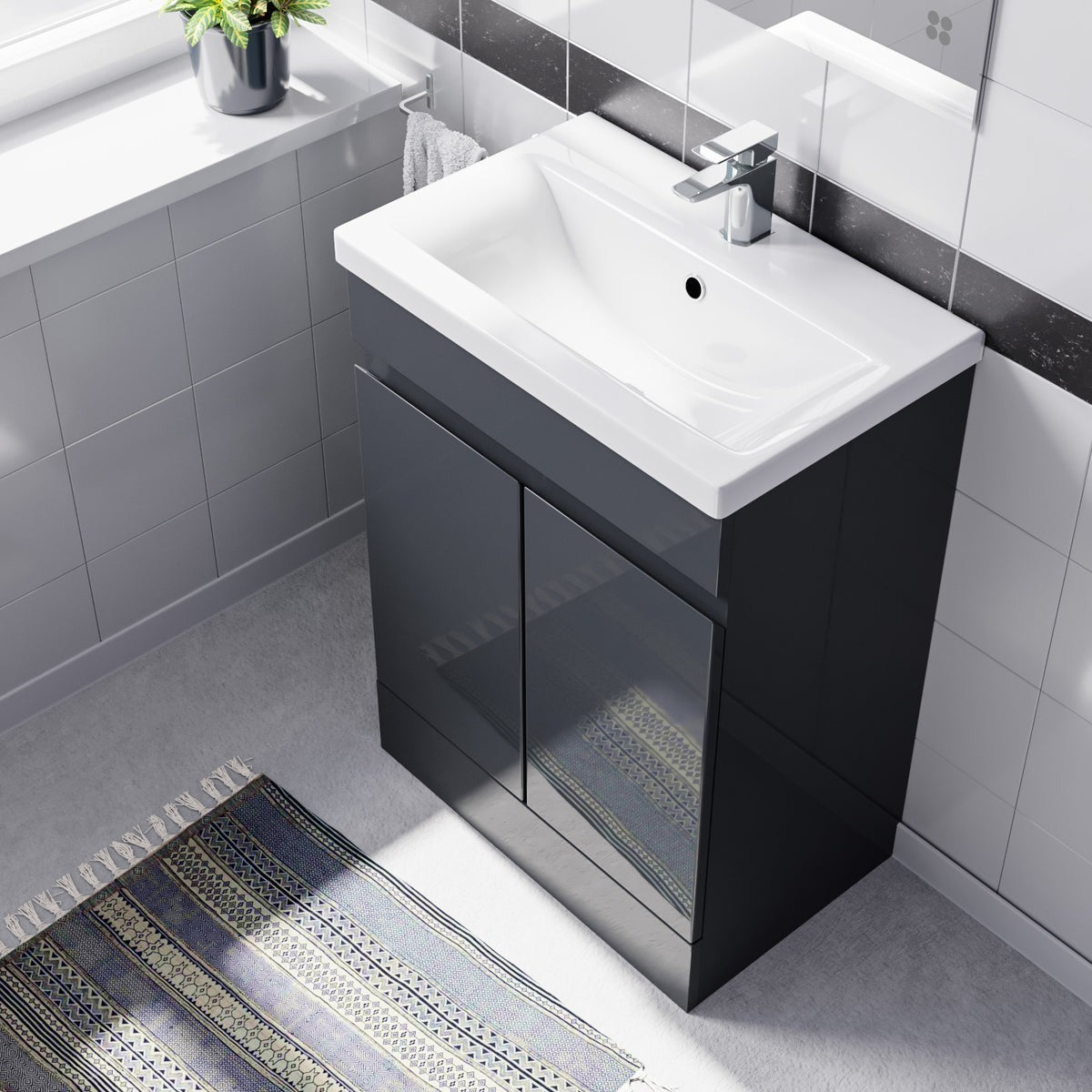 HARROW 600 Floorstanding Doors Anthracite Ceramic Basin - 605w x 815h x 395d