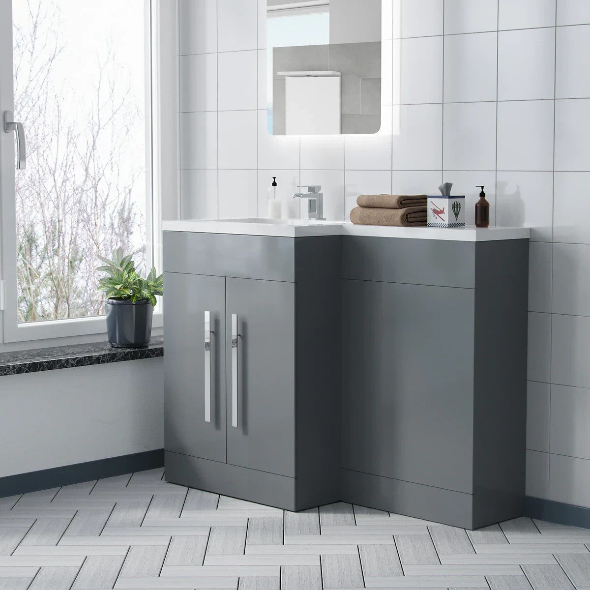 CAPRI 1100 Left Matt Grey Bathroom Resin Basin - 1100w x 820h x 450d