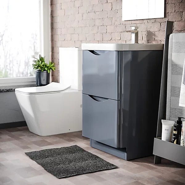 DWELTA 500 Floorstanding Matt Grey  Ceramic Basin | 500w x 850h x 430d