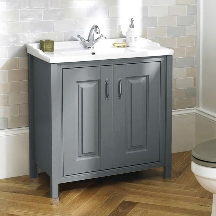 CAMBERLY 800 Freestanding Ceramic Vanity Basin Matt Grey - 810w x 815h x 465d