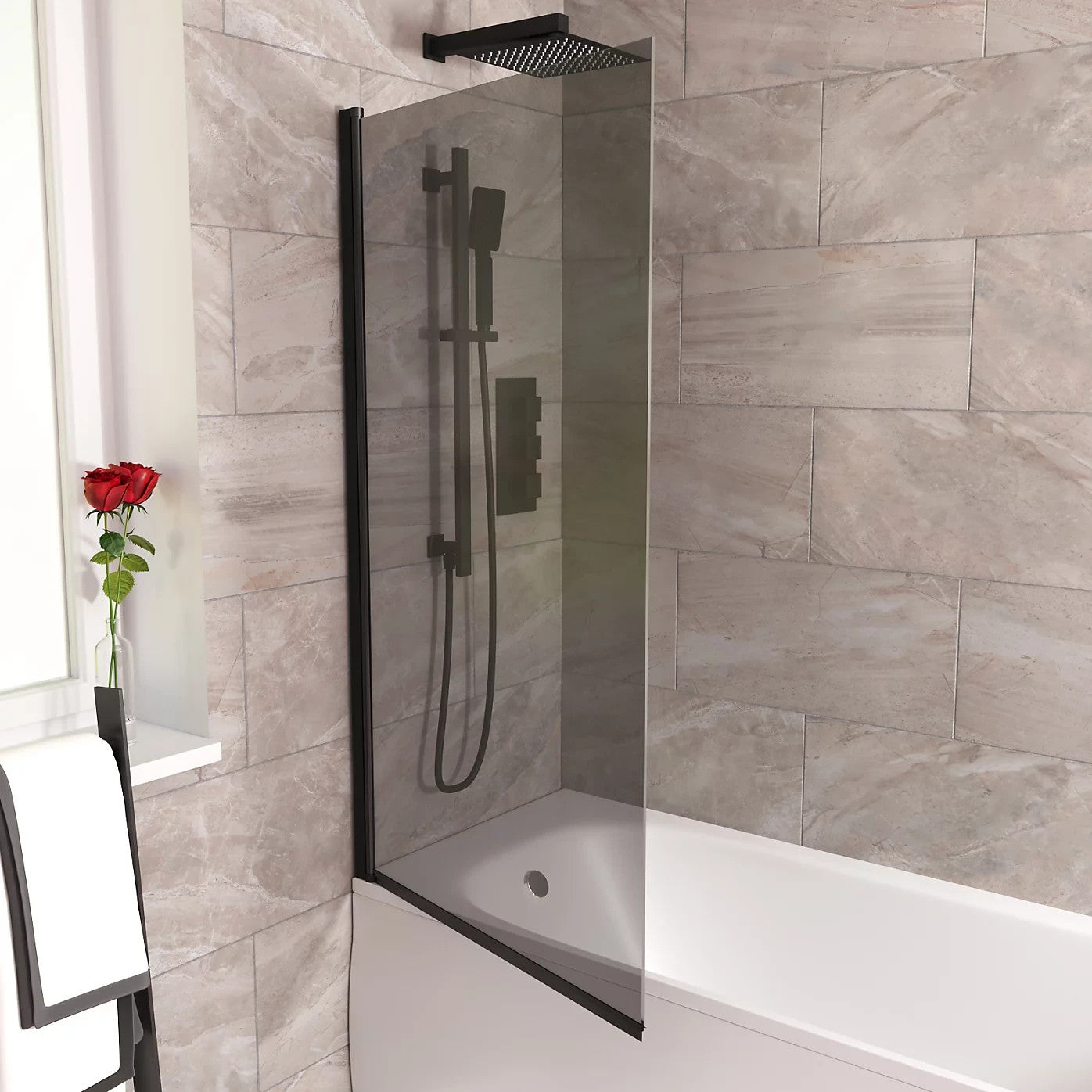 Square Edge Bath Screen Grey 6mm Thick - Adjustment size 790-805 - 800 x 1400mm