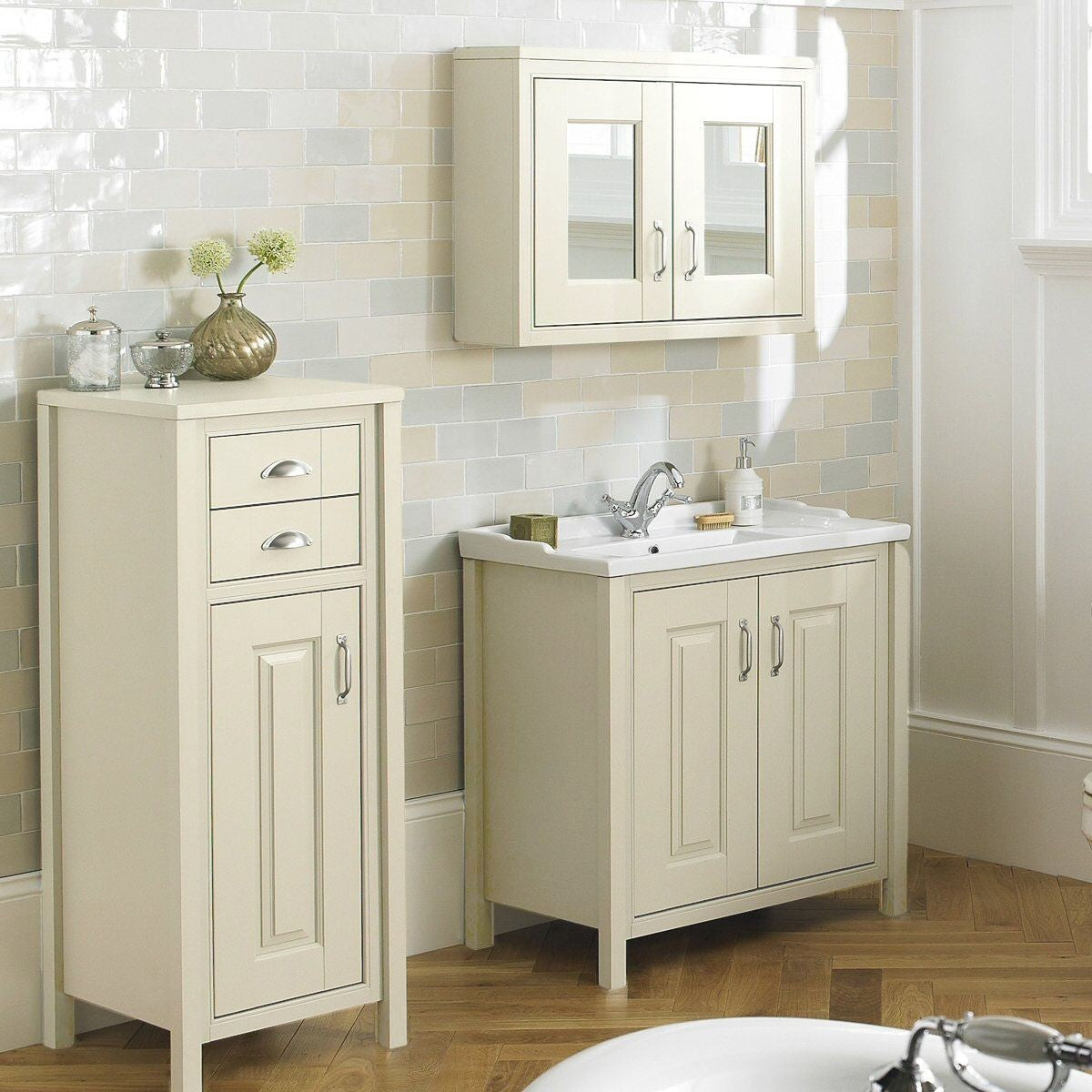 HILTON Freestanding Tallboy Storage Unit Cream - 465w x 1180h x 455d