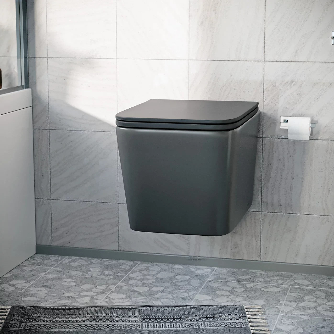 Raven Rimless Square Wall Hung Toilet w/Soft Close Seat Black 340w x 315h x 510d
