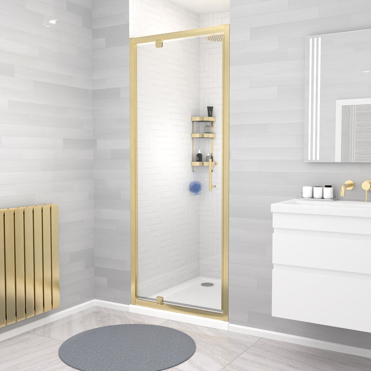 MARINA 6 Pivot Shower Door Enclosure Screen 6mm Clear Glass Brushed Brass