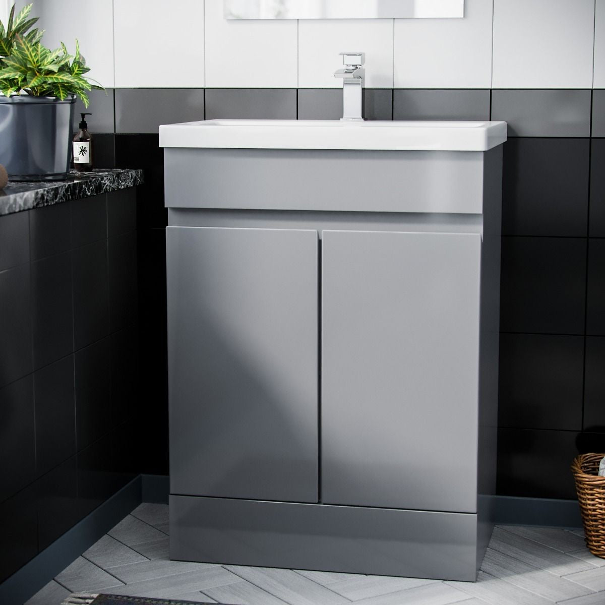 HARROW 500 Floorstanding Doors Matt Grey Ceramic Basin - 510w x 840h x 395d