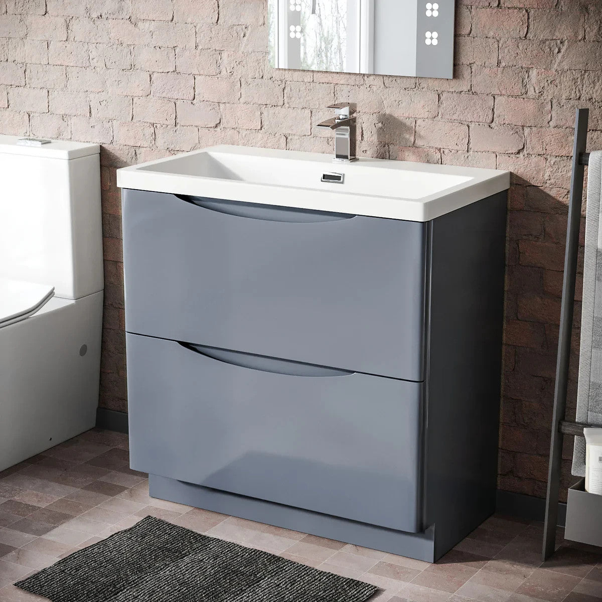 DWELTA 800 Floorstanding Matt Grey • Resin Basin | 800w x 850h x 450d