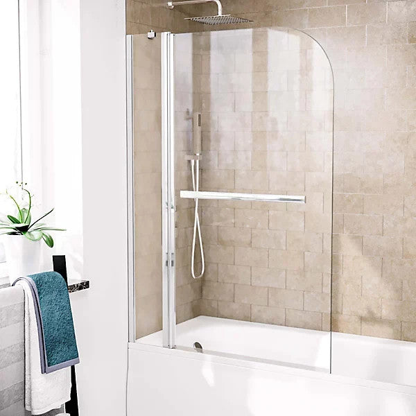 Radius Edge Bath Screen with Double Panel &amp; Towel Bar 6mm Thick - 1000 x 1400mm
