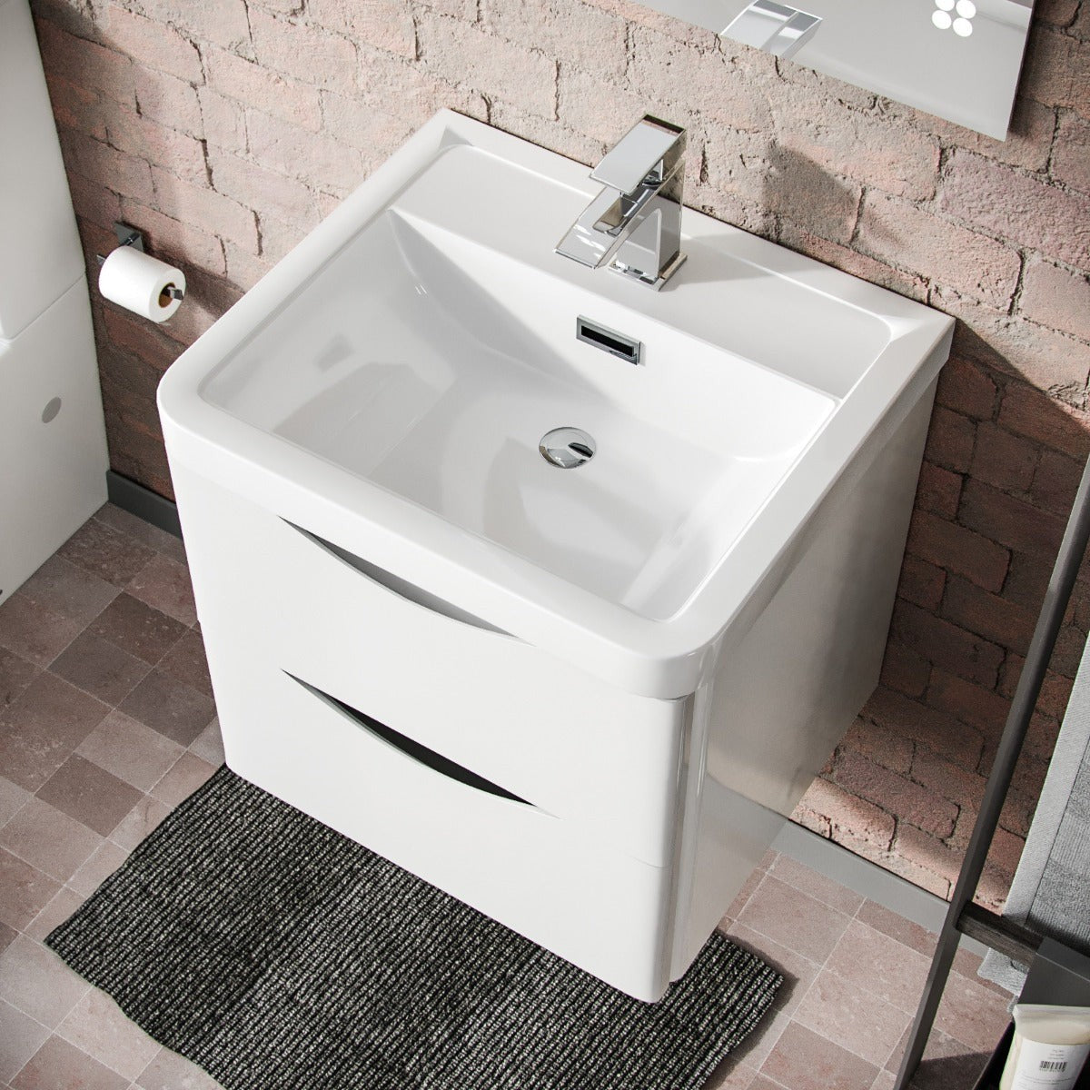 DWELTA 500 Wall Hung White Ceramic Basin - 500w x 500h x 430d