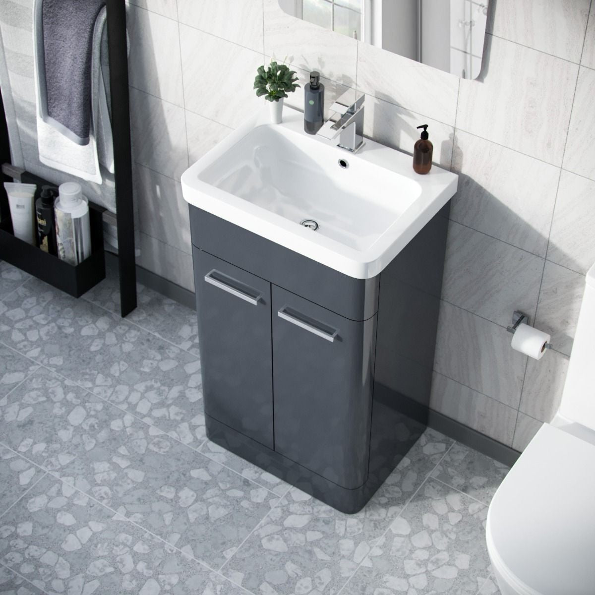 ASHFORD 500 Free Standing Matt Grey Ceramic Basin - 500w x 840h x 385d
