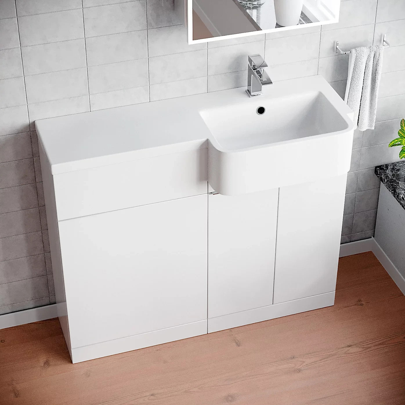 PRELIM 1000 Right Freestanding White Resin Basin - 996w x 845h x 380d
