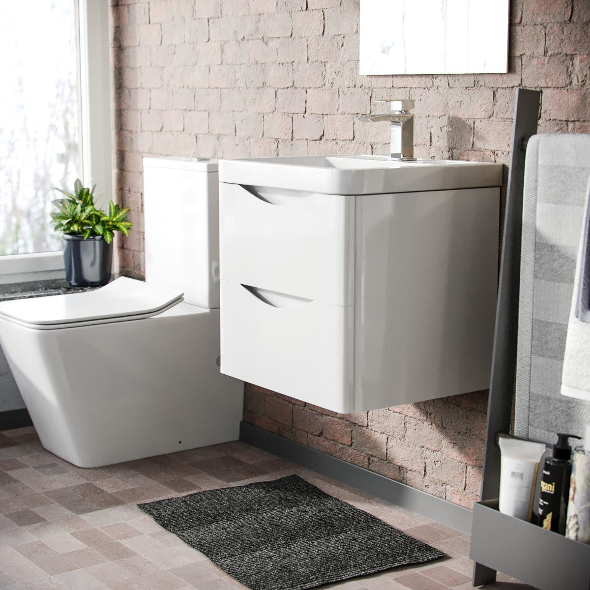 DWELTA 500 Wall Hung White Ceramic Basin - 500w x 500h x 430d