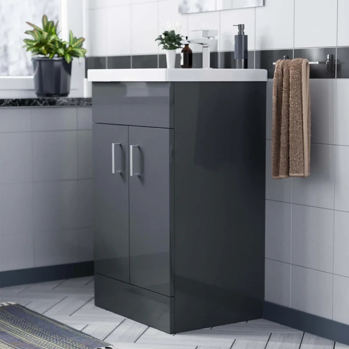 DEVON 500 Floorstanding Doors Anthracite Ceramic Basin - 510w x 840h x 395d
