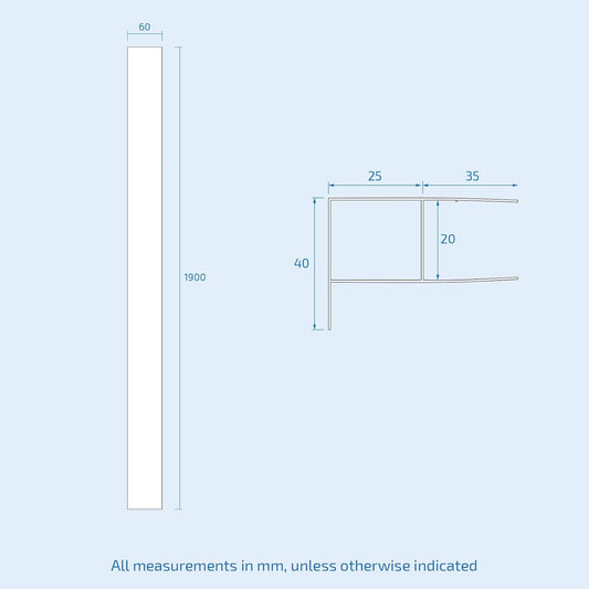 1900mm Chrome Profile Extension Up to 20mm Wall Adjustment Kit Shower Enclosures