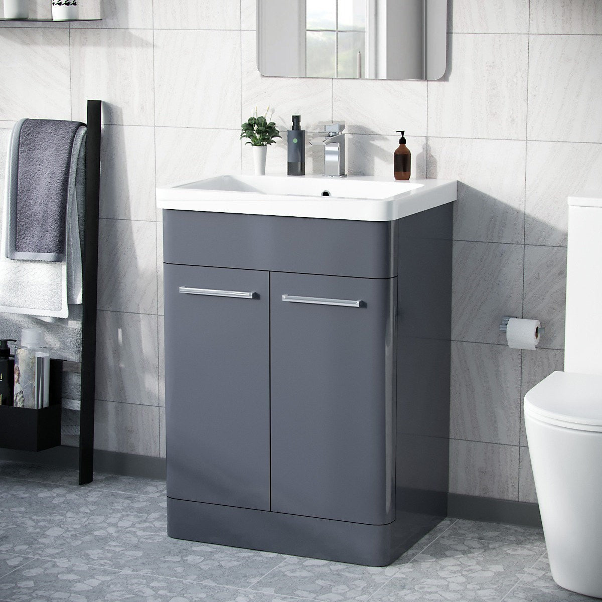 ASHFORD 600 Free Standing Matt Grey Ceramic Basin - 600w x 840h x 455d
