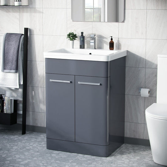 ASHFORD 600 Free Standing Matt Grey Ceramic Basin - 600w x 840h x 455d