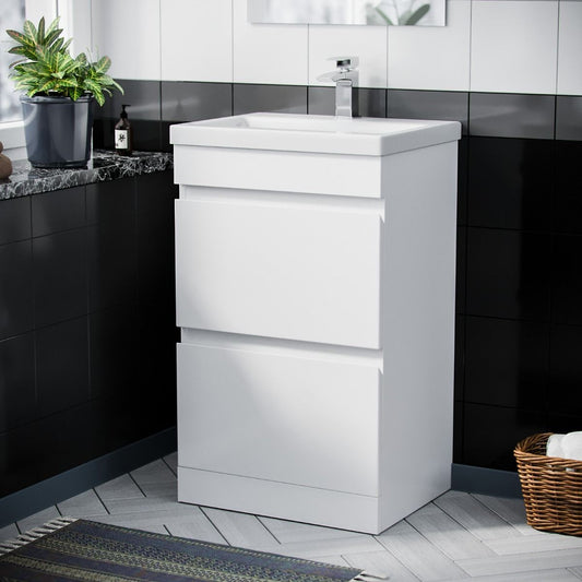 HARROW 500 Floorstanding Twin Drawers White Ceramic Basin 510w x 840h x 390d