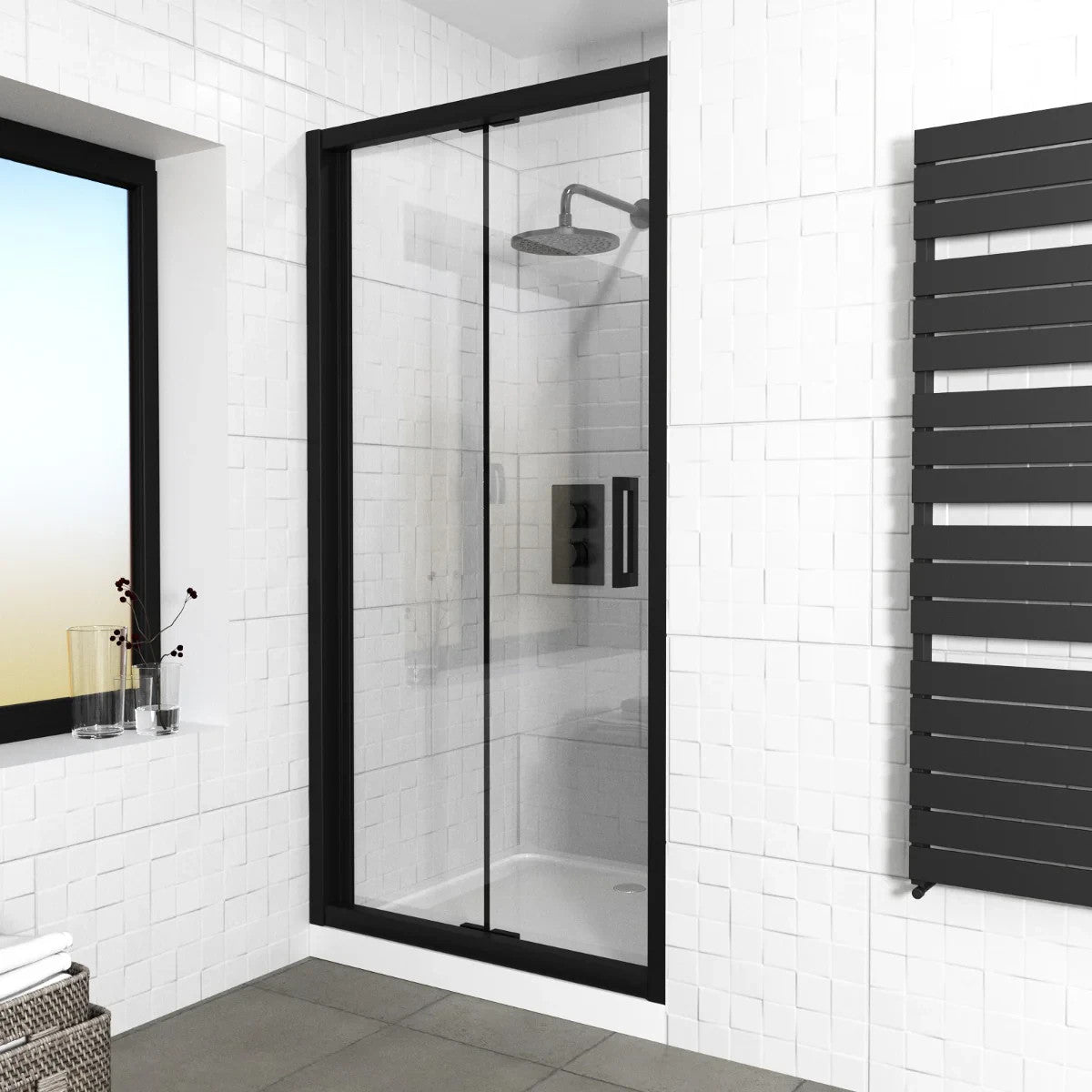 MARINA 6 Bi-fold Door Screen Panel 6mm Clear Glass Matt Black