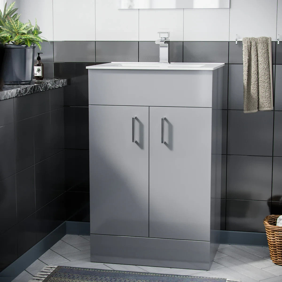 DEVON 500 Floorstanding Doors Matt Grey Ceramic Basin - 510w x 840h x 395d