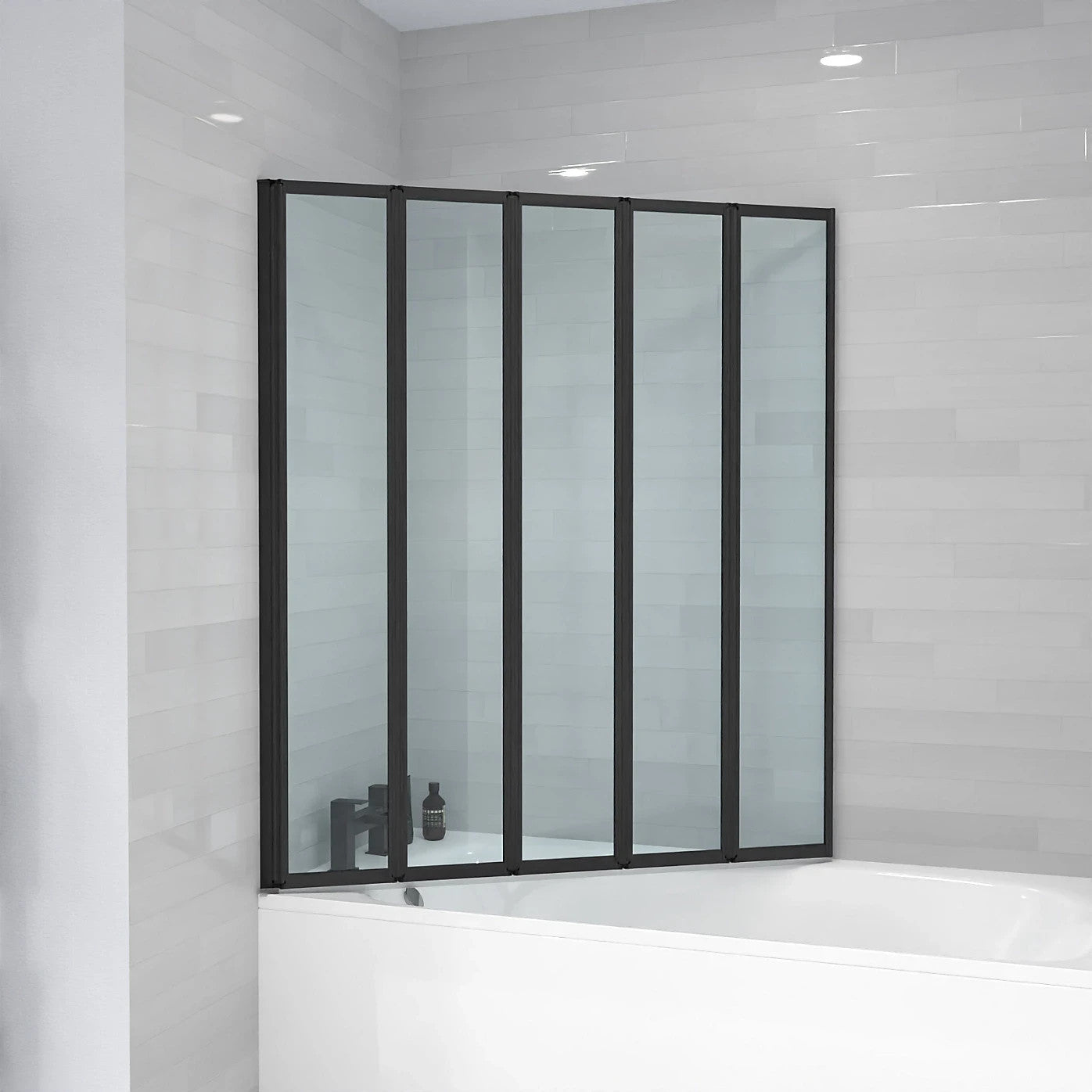 5 Folding Bath Screen Matt Black 4mm Thick Adjustment 1190-1205 - 1200 x 1400mm