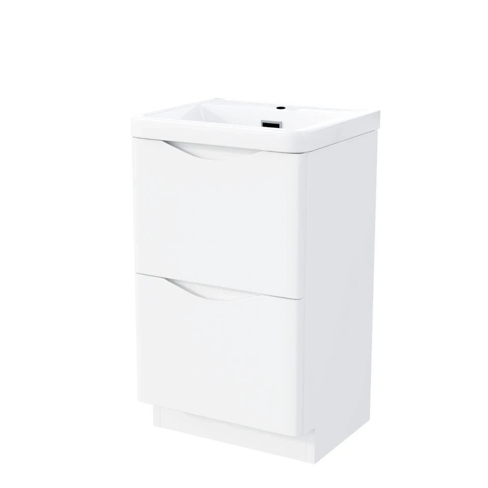 DWELTA 600 Floorstanding White Ceramic Basin - 600w x 850h x 450d
