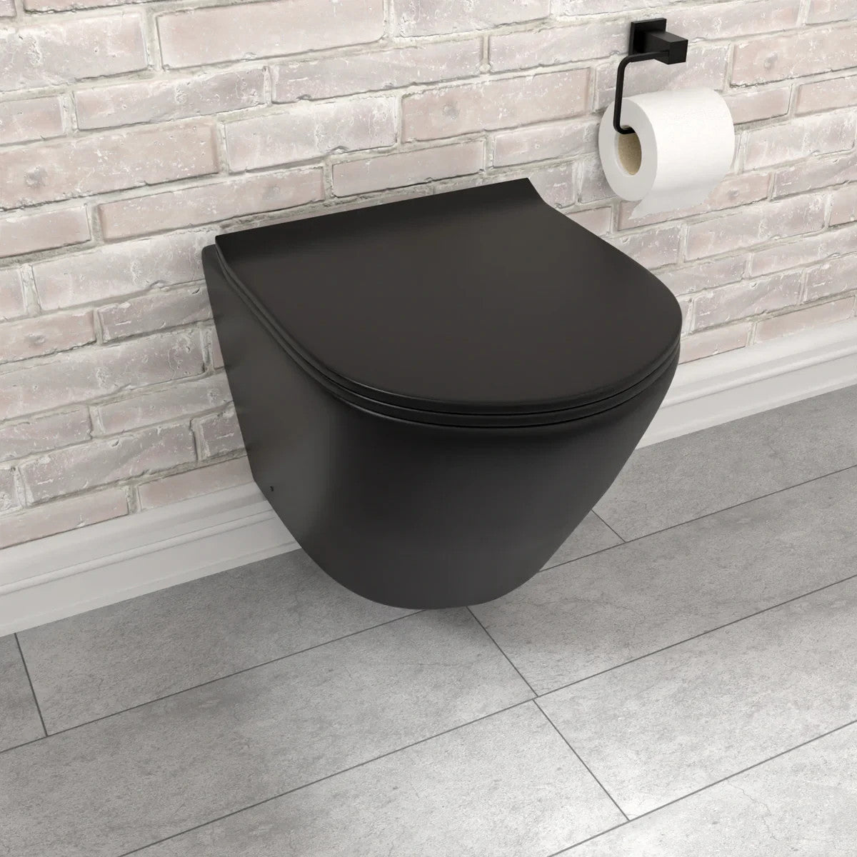 Raven Rimless Wall Hung Toilet with Soft Close Seat Matt Black 365w x 350h x 520d