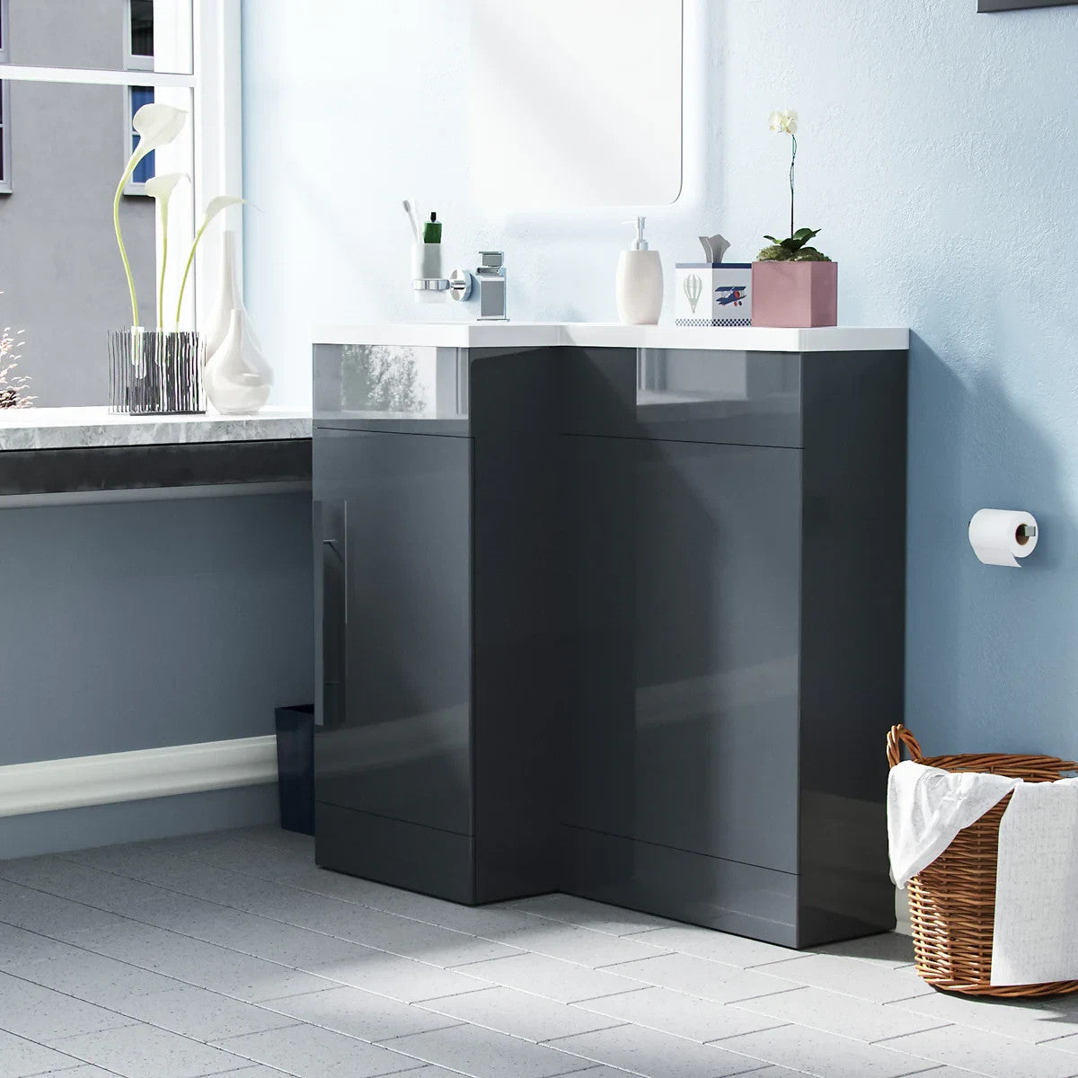 HARRIS 900 Left Anthracite Bathroom Resin Basin - 900w x 840h x 380d