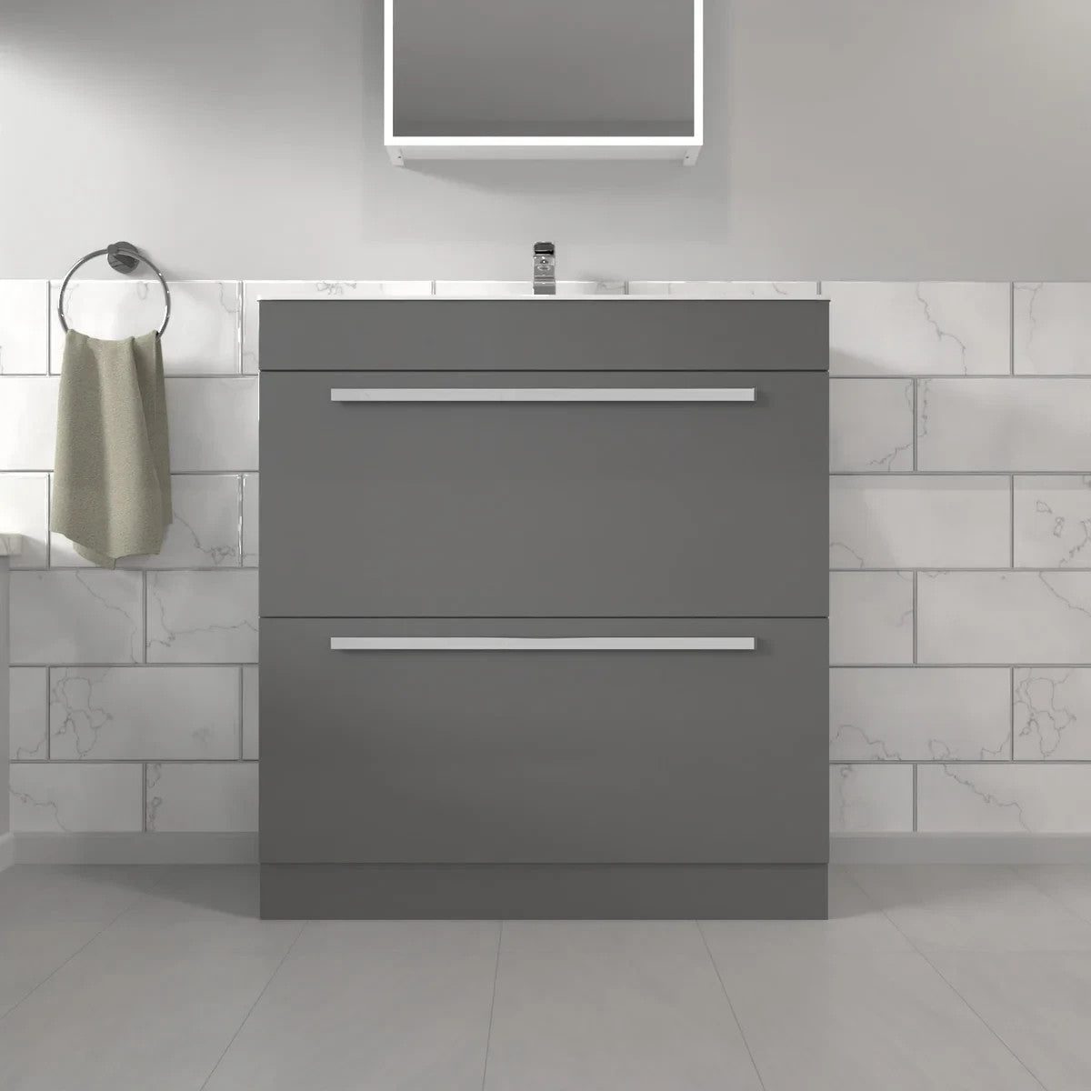 DEVON 800 Floorstanding Drawers Matt Grey Ceramic Basin - 810w x 825h x 395d