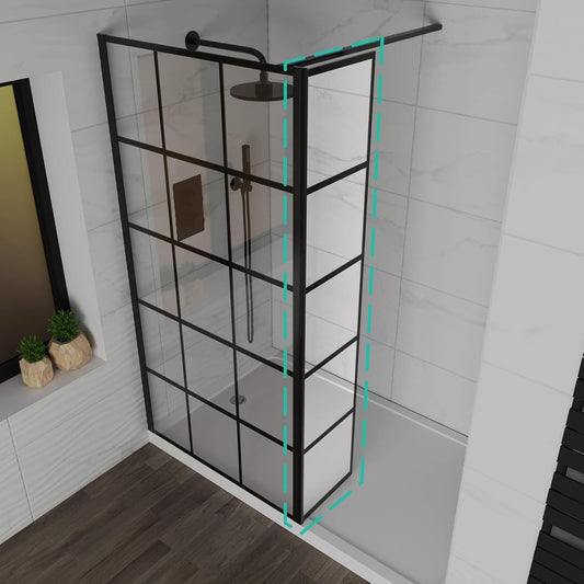MARINA 8 Wet Room 8mm Return Panel Black Grid 300 x 1900mm