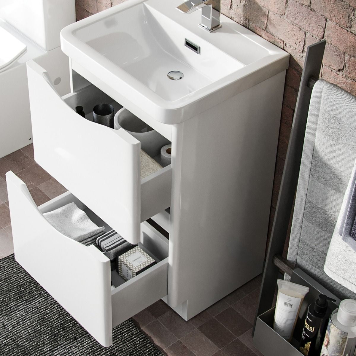 DWELTA 500 Floorstanding White Ceramic Basin - 500w x 850h x 430d