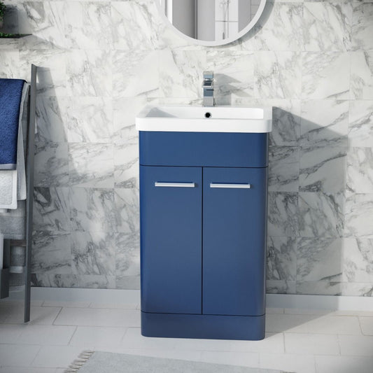 ASHFORD 500 Free Standing Matt Blue Ceramic Basin - 500w x 840h x 385d