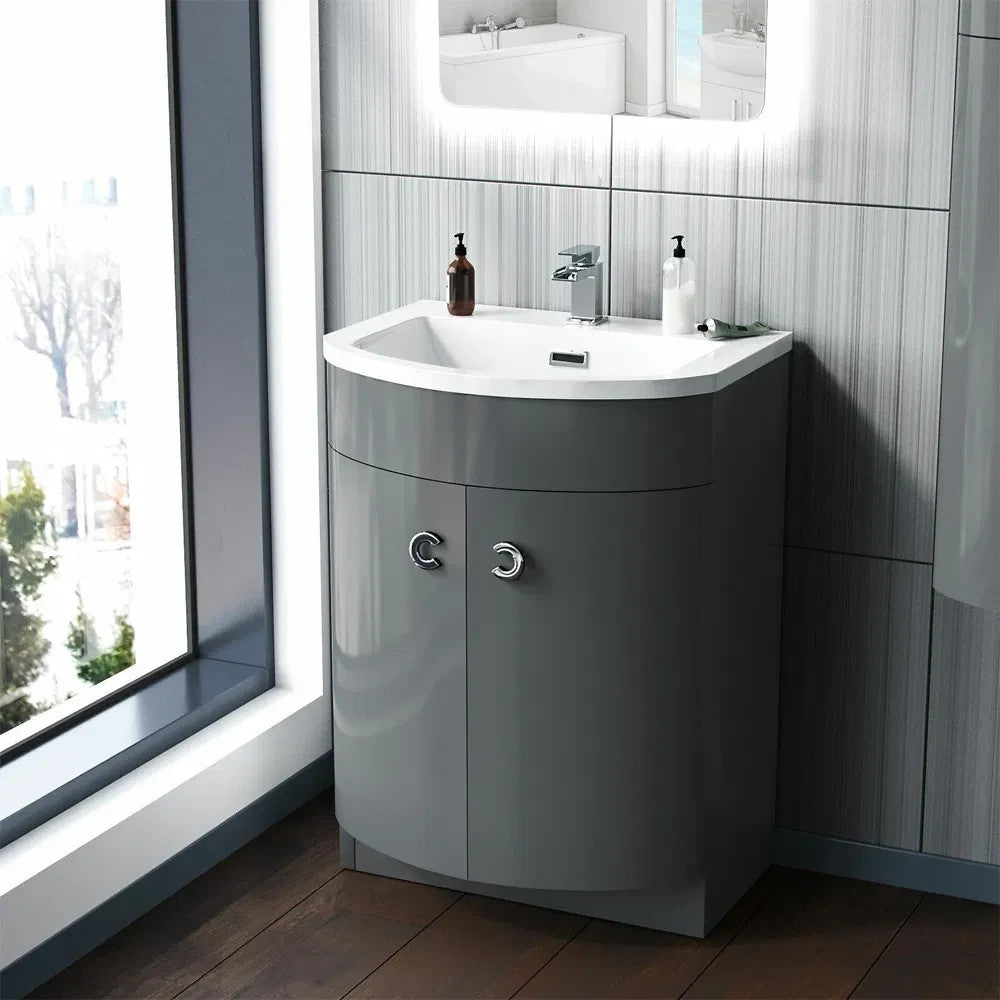PARIS 600 Floorstanding Matt Grey Bathroom Resin Basin - 600w x 825h x 460d