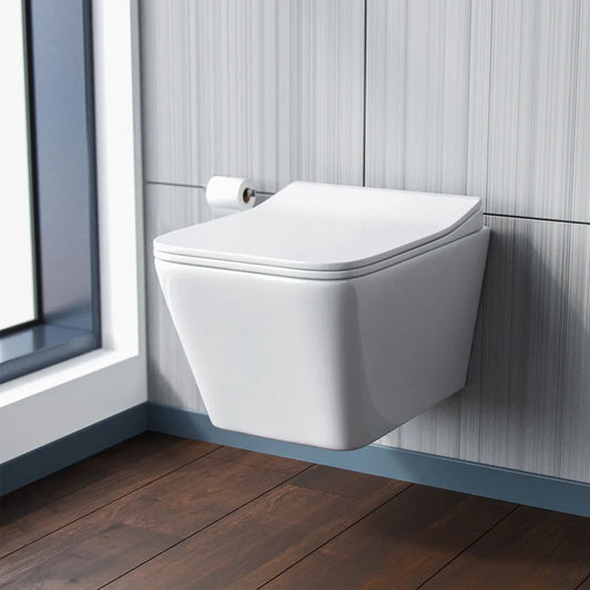 Cove Rimless Square Wall Hung WC Pan & Soft Close Seat 360w x290h x 515d - White