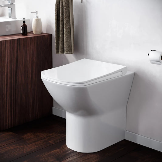 Esen Rimless Comfort Height Back to Wall Hung Toilet & Soft Close Seat - White 360w x 400h x 520d